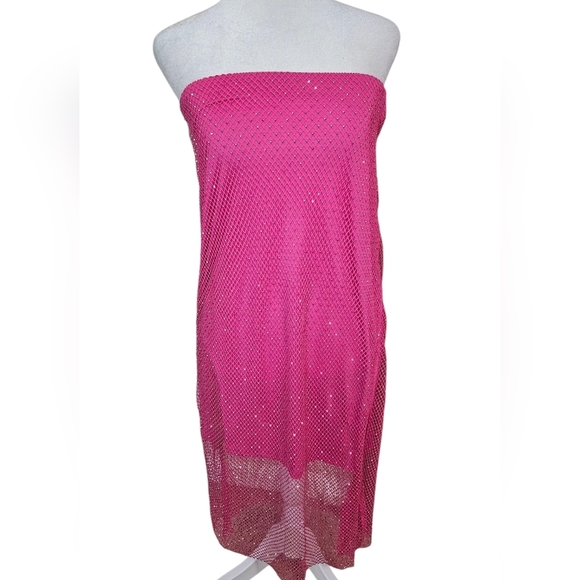 SINCERLY JULES mesh Fishnet Sequin Midi Skirt In Hot Pink. Size Med NWT - Picture 2 of 16